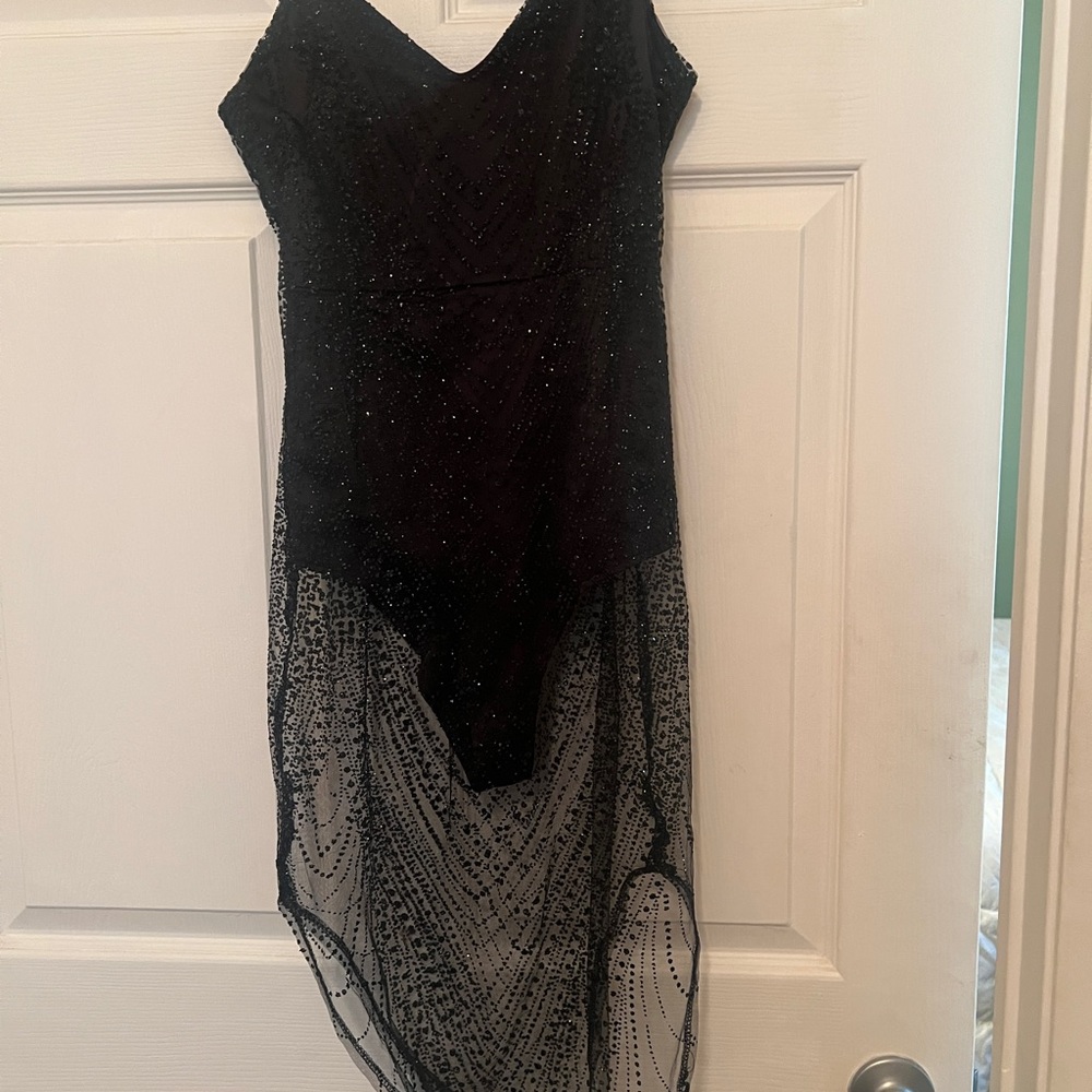 Fashion Nova Black Beaded Sheer Detail Dress